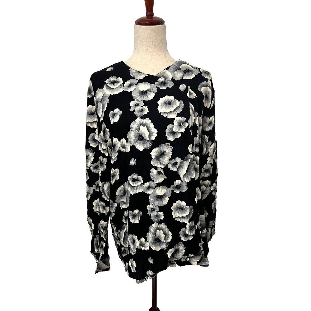 Vtg PENDLETON SOPHISTICATES Blouse Shirt Women’s 16W Plus Size Floral Black USA